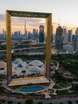Golden Dubai Frame at Sunset