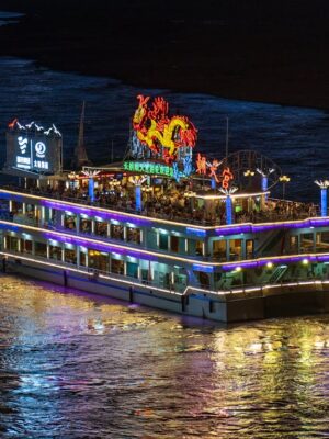 Illuminated Cruise Ship at Night